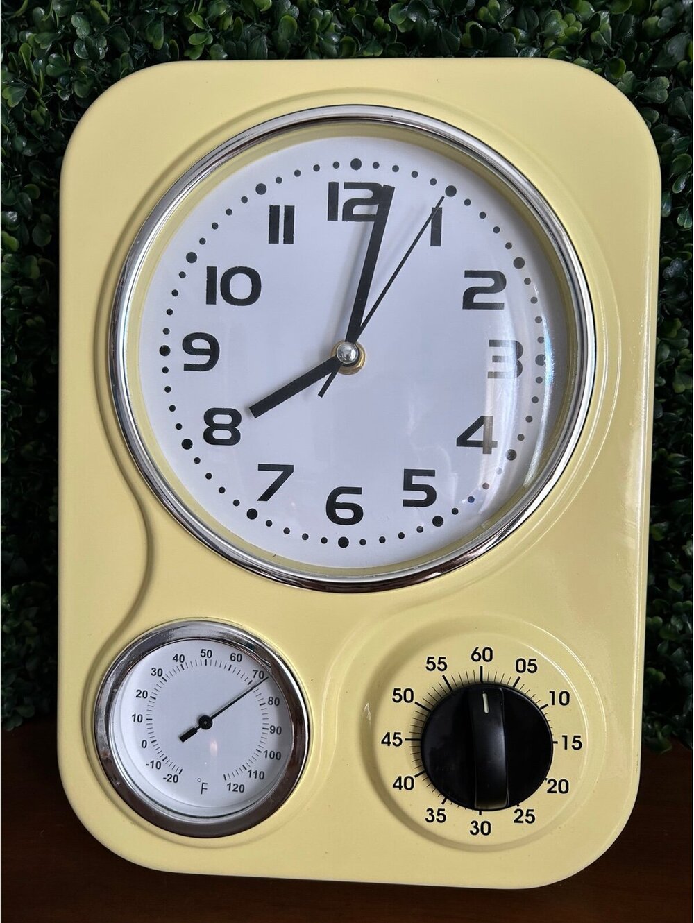 Retro Yellow Wall Clock Timer Thermometer Kitchen Clock